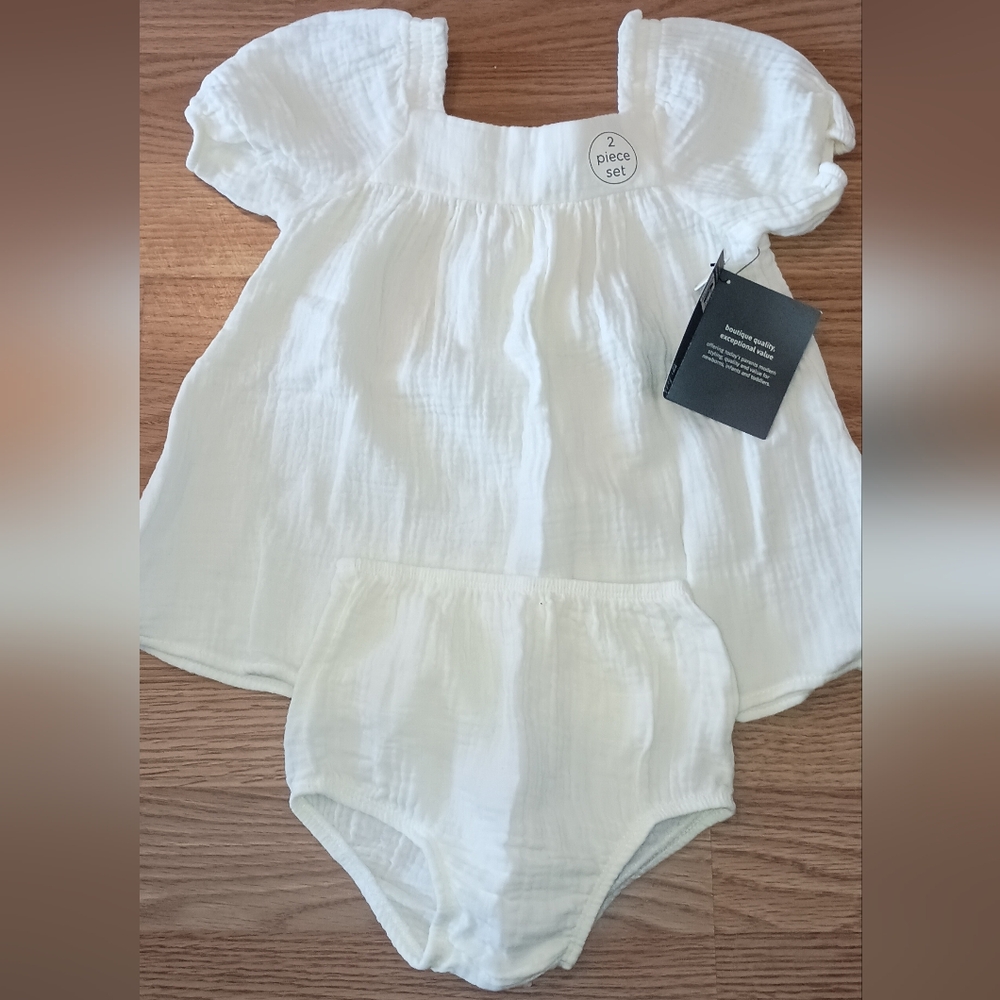 Gerber Boutique Summer Two-Piece Baby Outfit Dress - Cream Size 3-6 Mont… - Picture 4 of 12